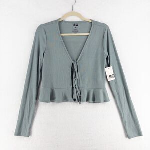 So Long Sleeve Cardigan Blue/Gray Womens Small Tie Front NWT